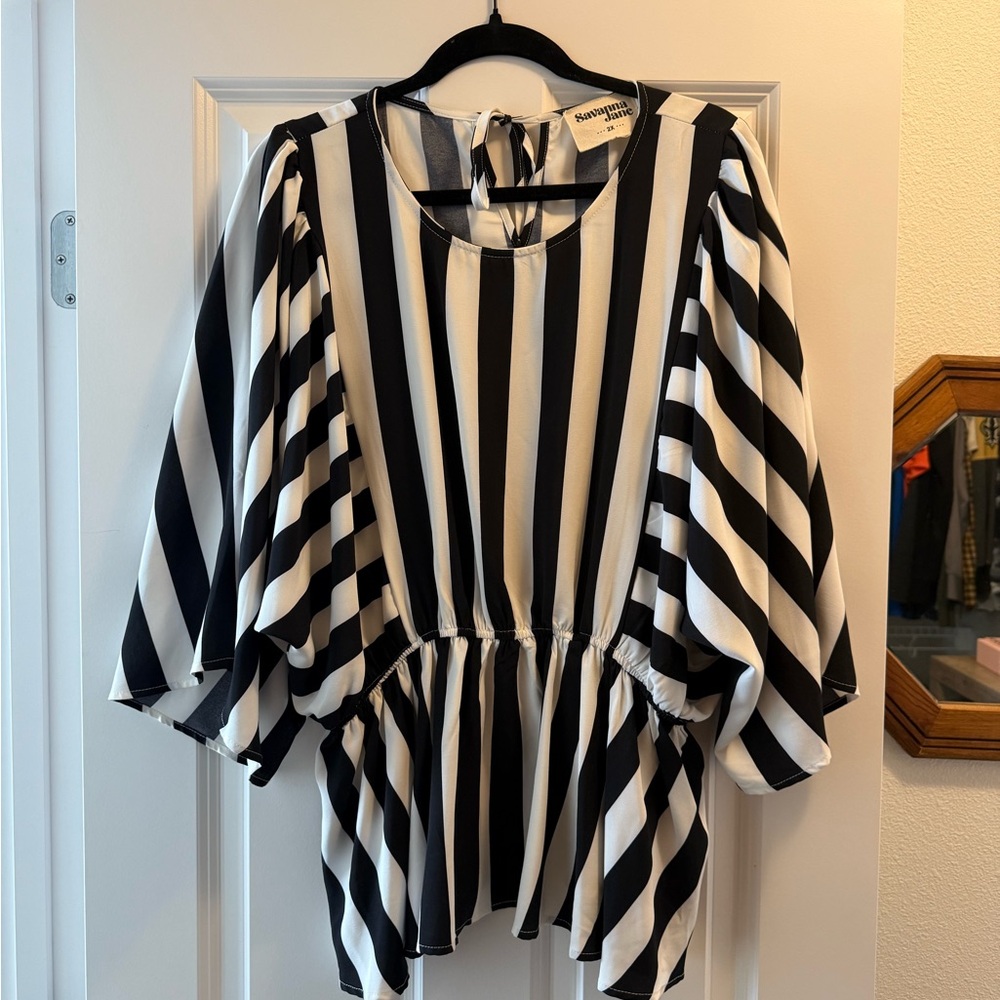 Savanna Jane Black and White Striped Blouse
